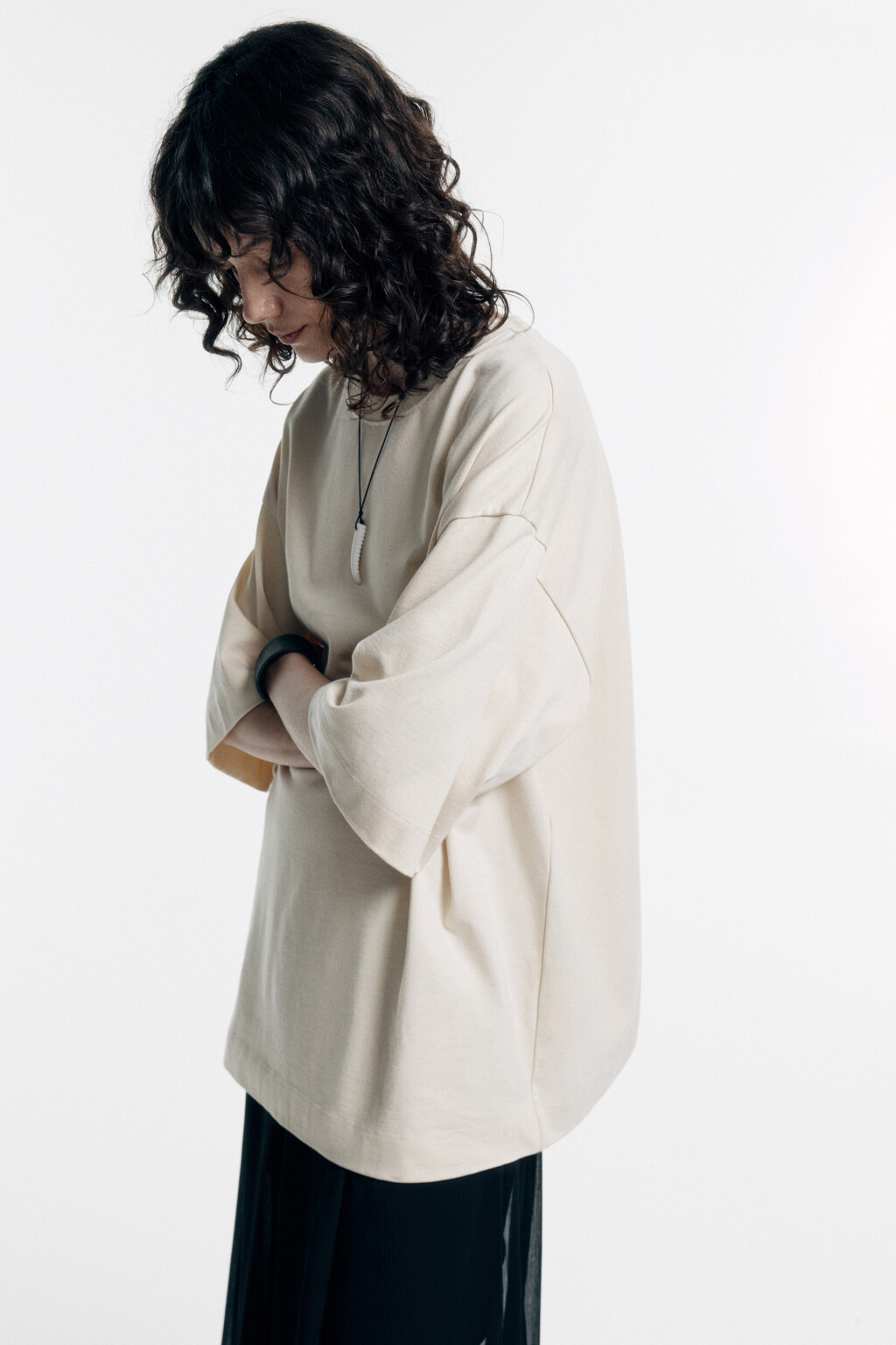 Футболка oversize хлопковая однотонная - цвет бежевый - 2