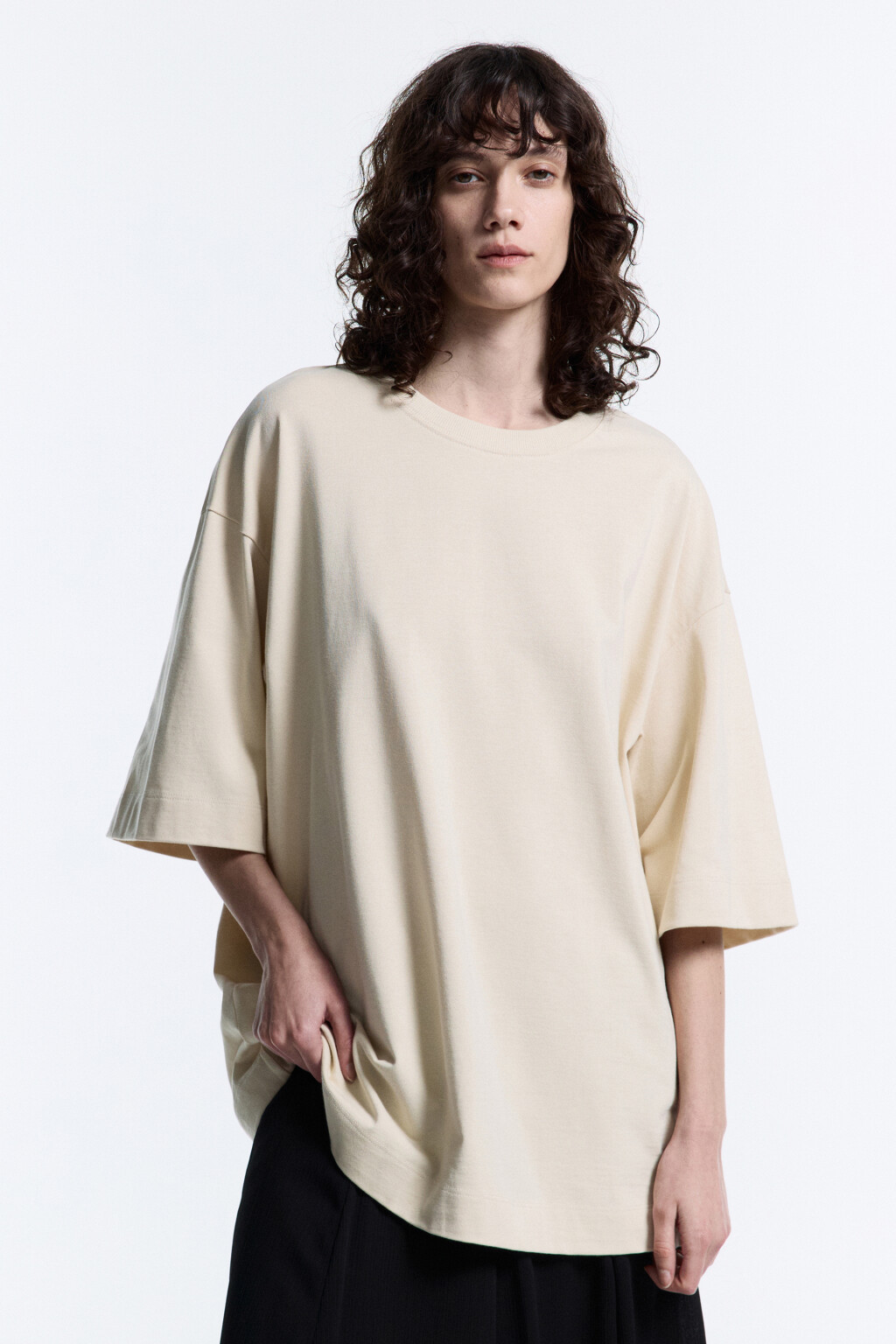 Футболка oversize хлопковая однотонная - цвет бежевый - 3