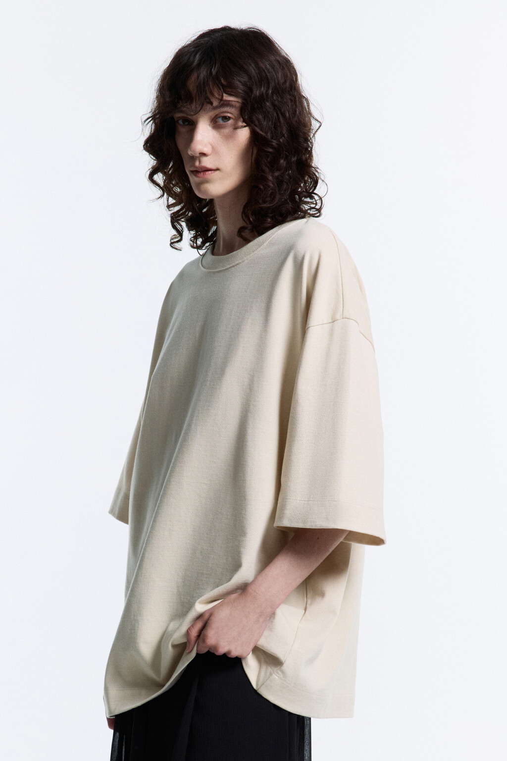 Футболка oversize хлопковая однотонная - цвет бежевый - 4