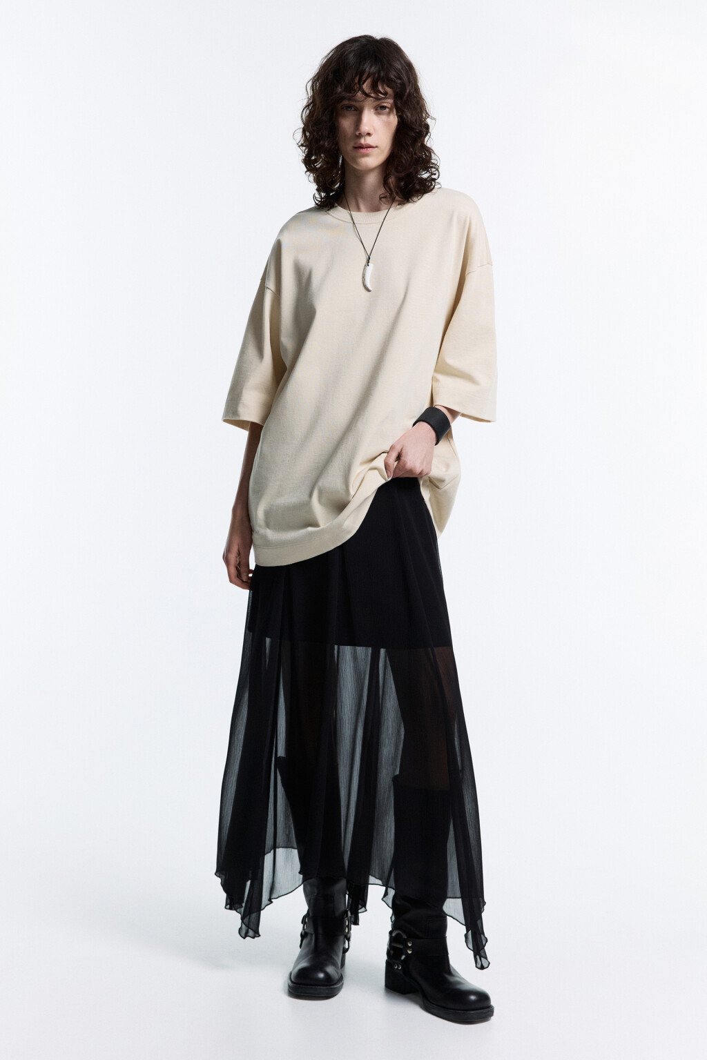 Футболка oversize хлопковая однотонная - цвет бежевый - 6