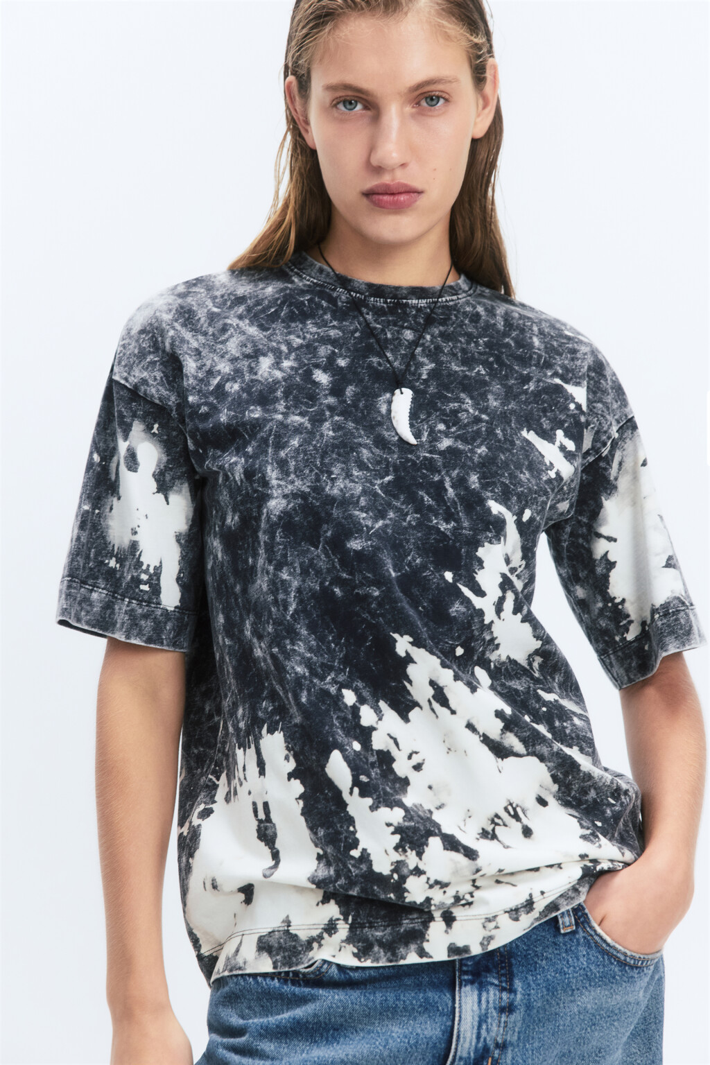 Футболка хлопковая с эффектом тай-дай - цвет серый - 2