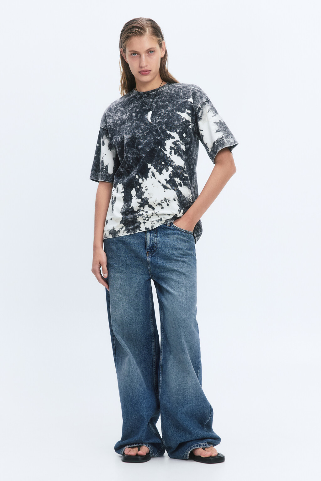 Футболка хлопковая с эффектом тай-дай - цвет серый - 1