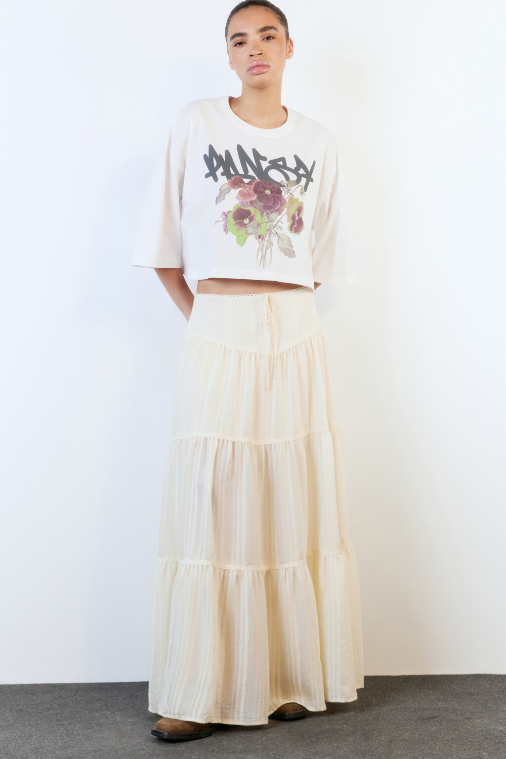 Футболка-топ oversize хлопковая с принтом - цвет белый - 2