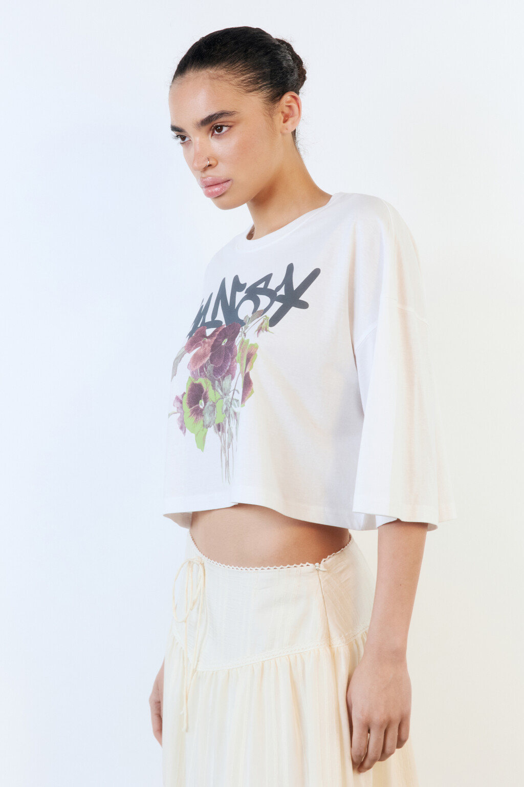 Футболка-топ oversize хлопковая с принтом - цвет белый - 4