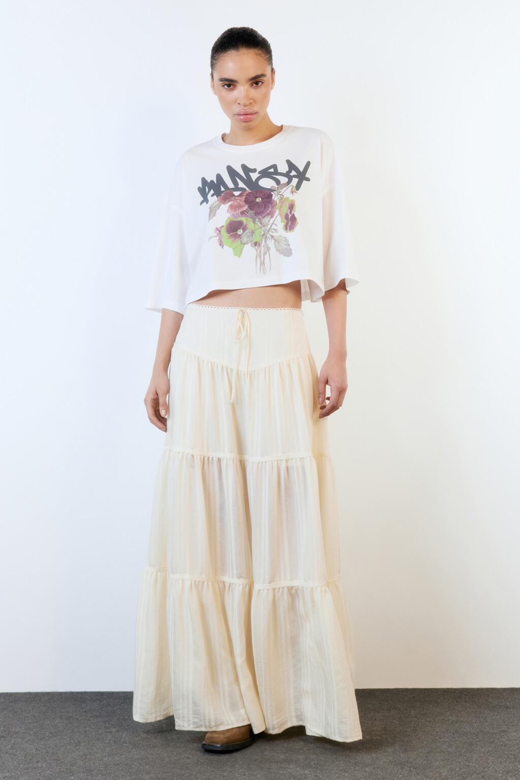 Футболка-топ oversize хлопковая с принтом - цвет белый - 6