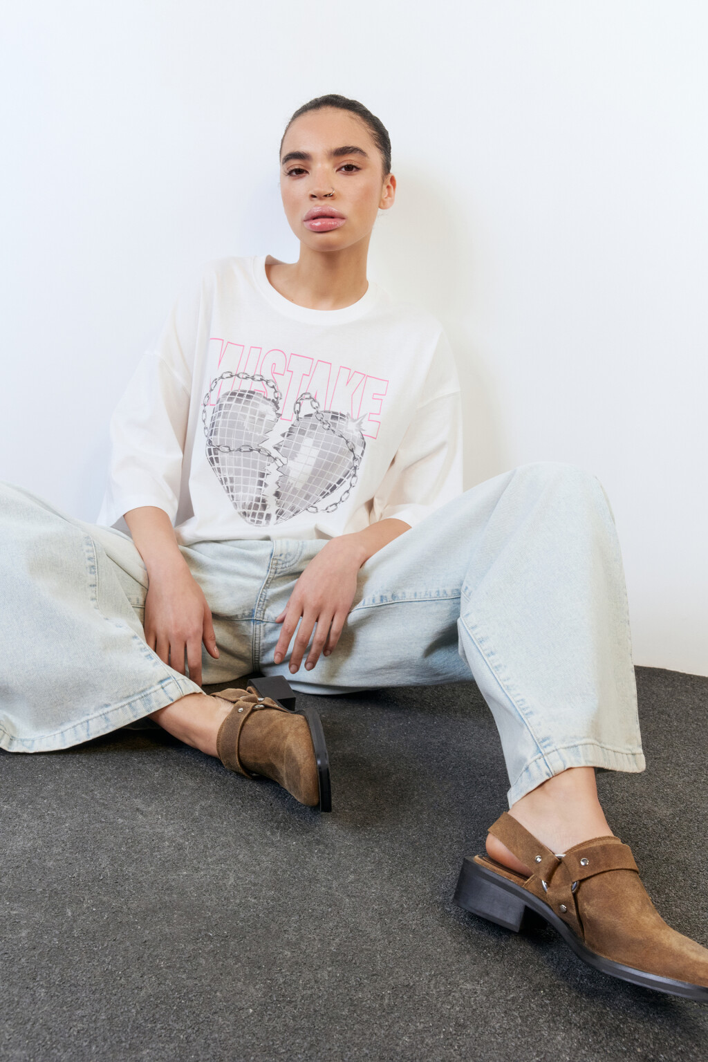 Футболка-топ oversize хлопковая с принтом - цвет белый - 1