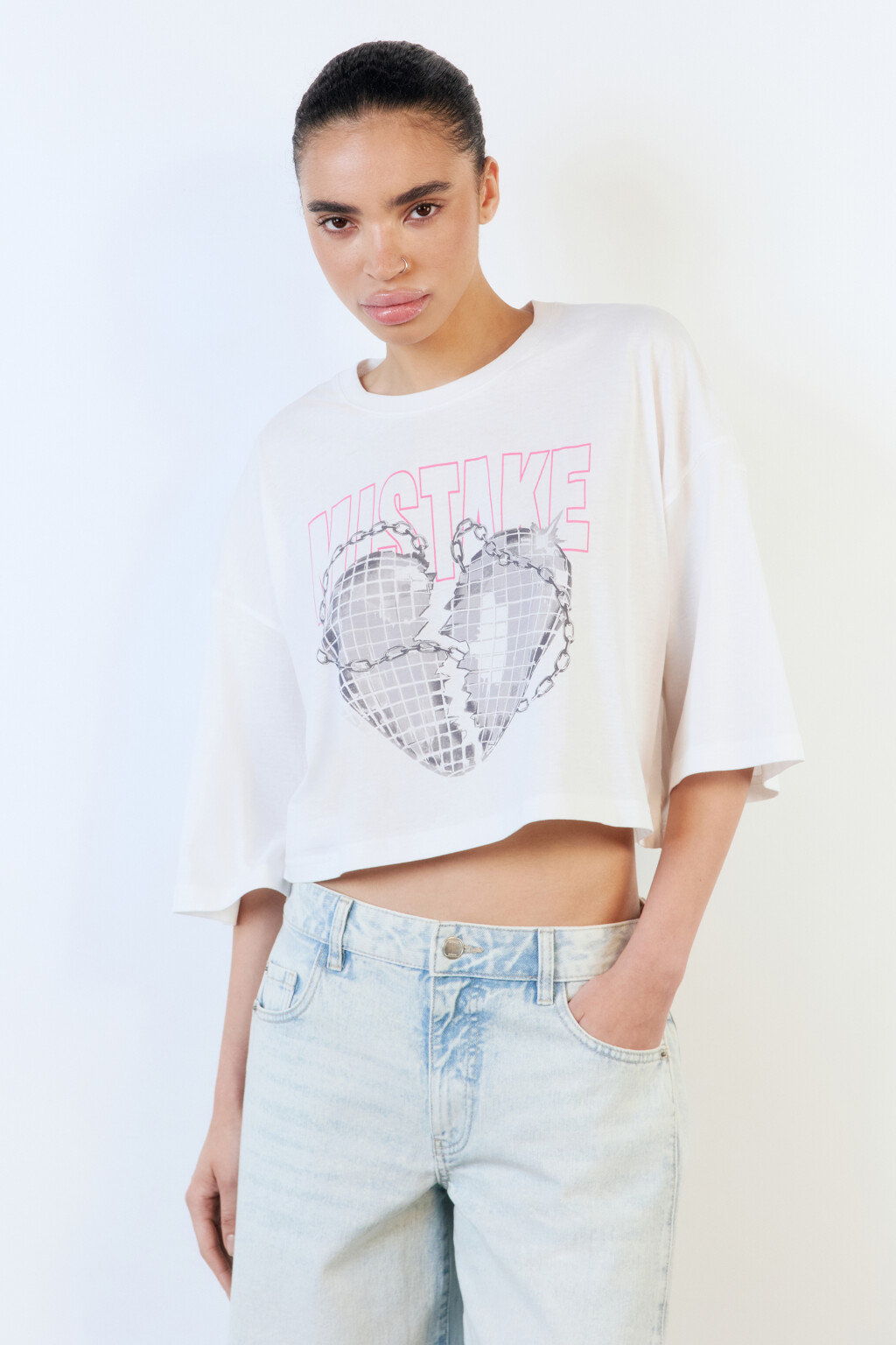 Футболка-топ oversize хлопковая с принтом - цвет белый - 2