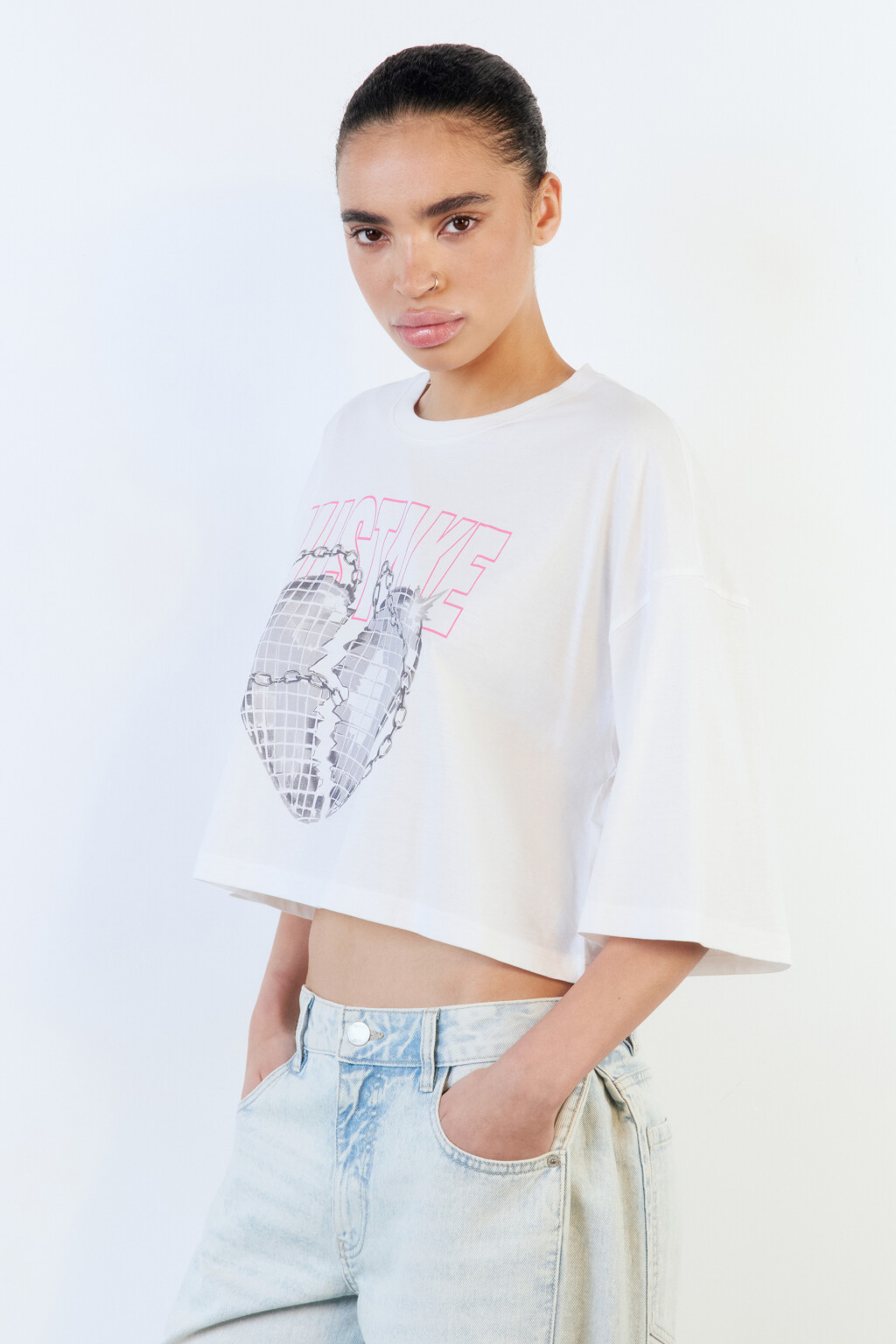 Футболка-топ oversize хлопковая с принтом - цвет белый - 3