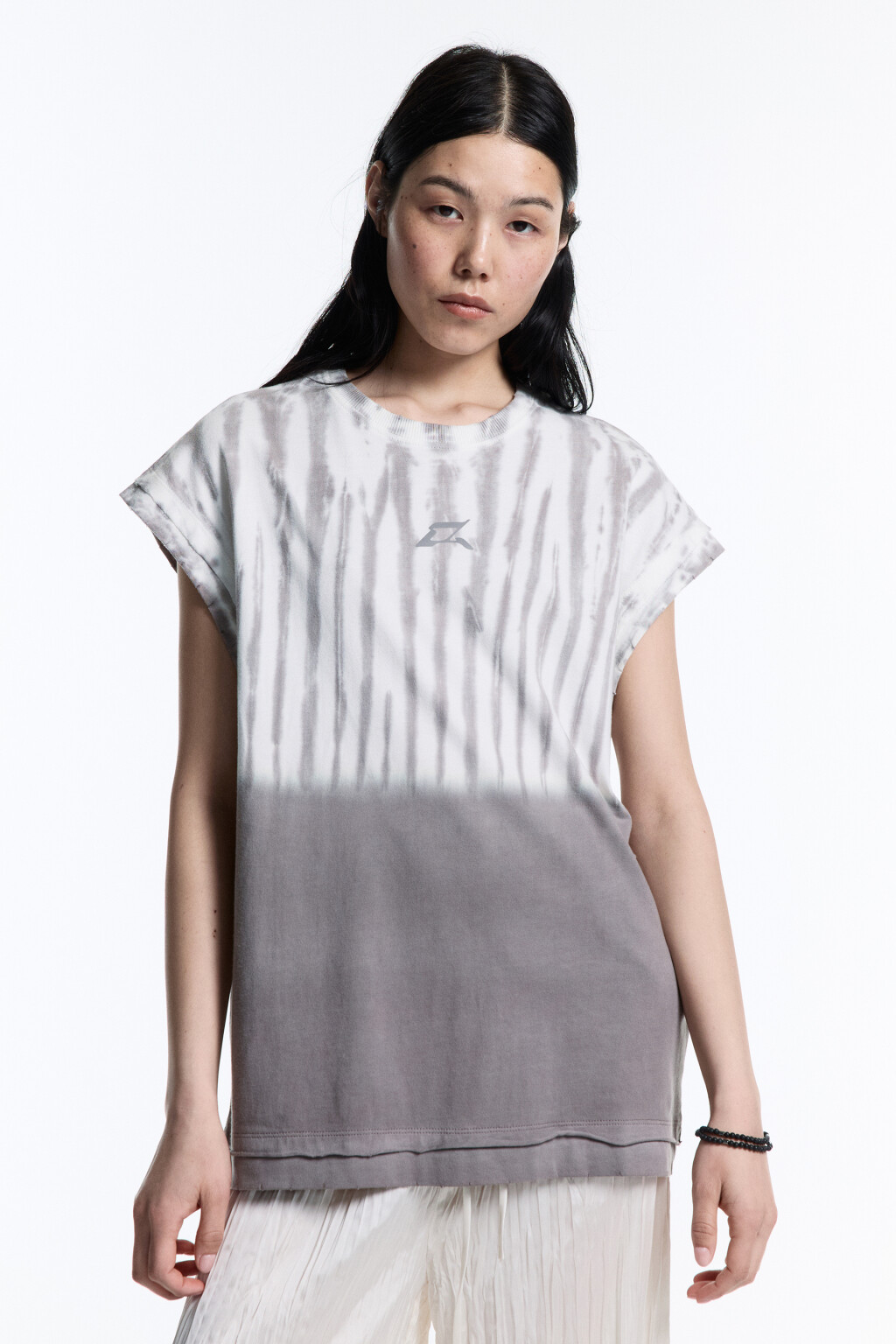 Майка свободная хлопковая с вареным эффектом - цвет серый - 2