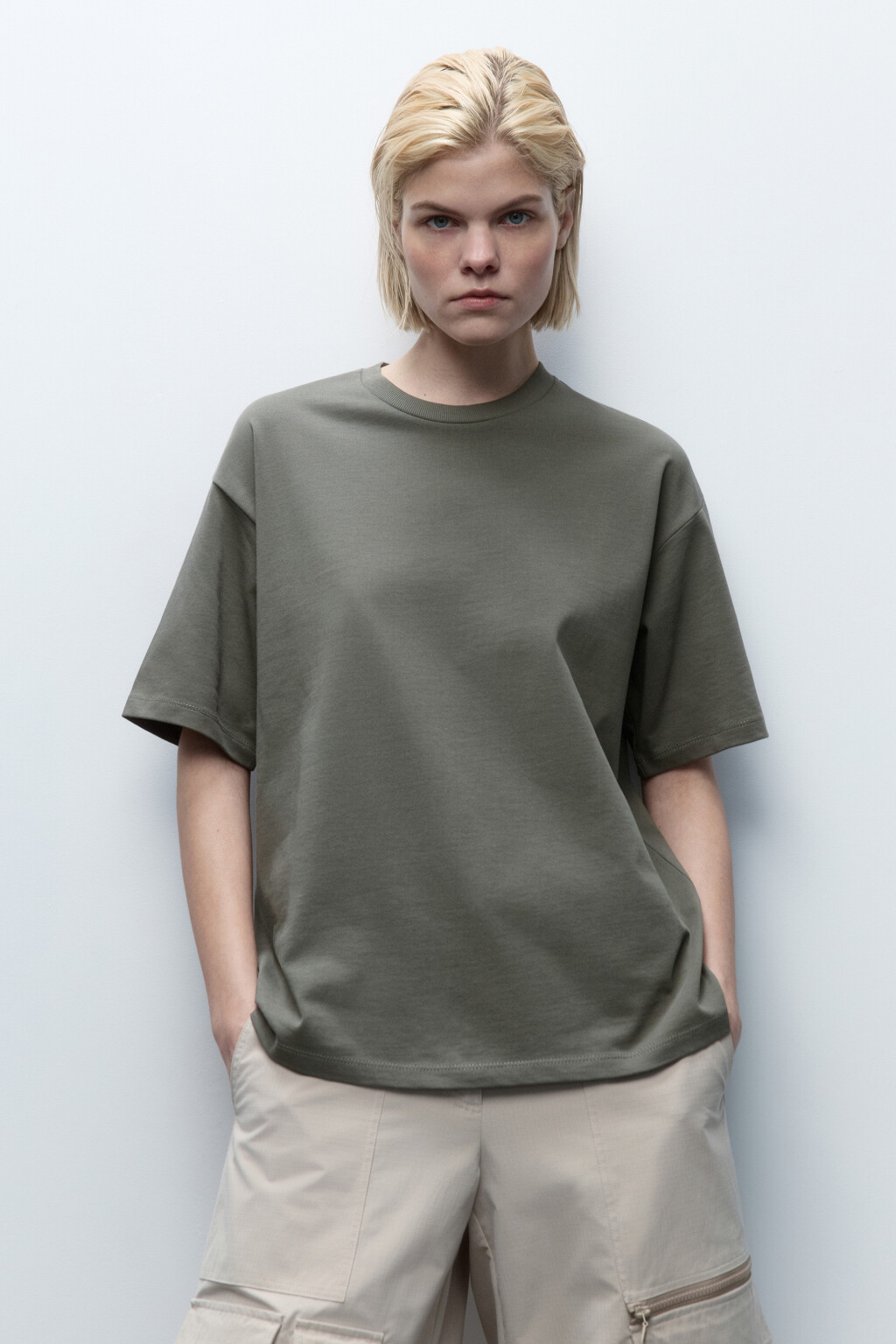 Футболка oversize хлопковая базовая - цвет зеленый - 2