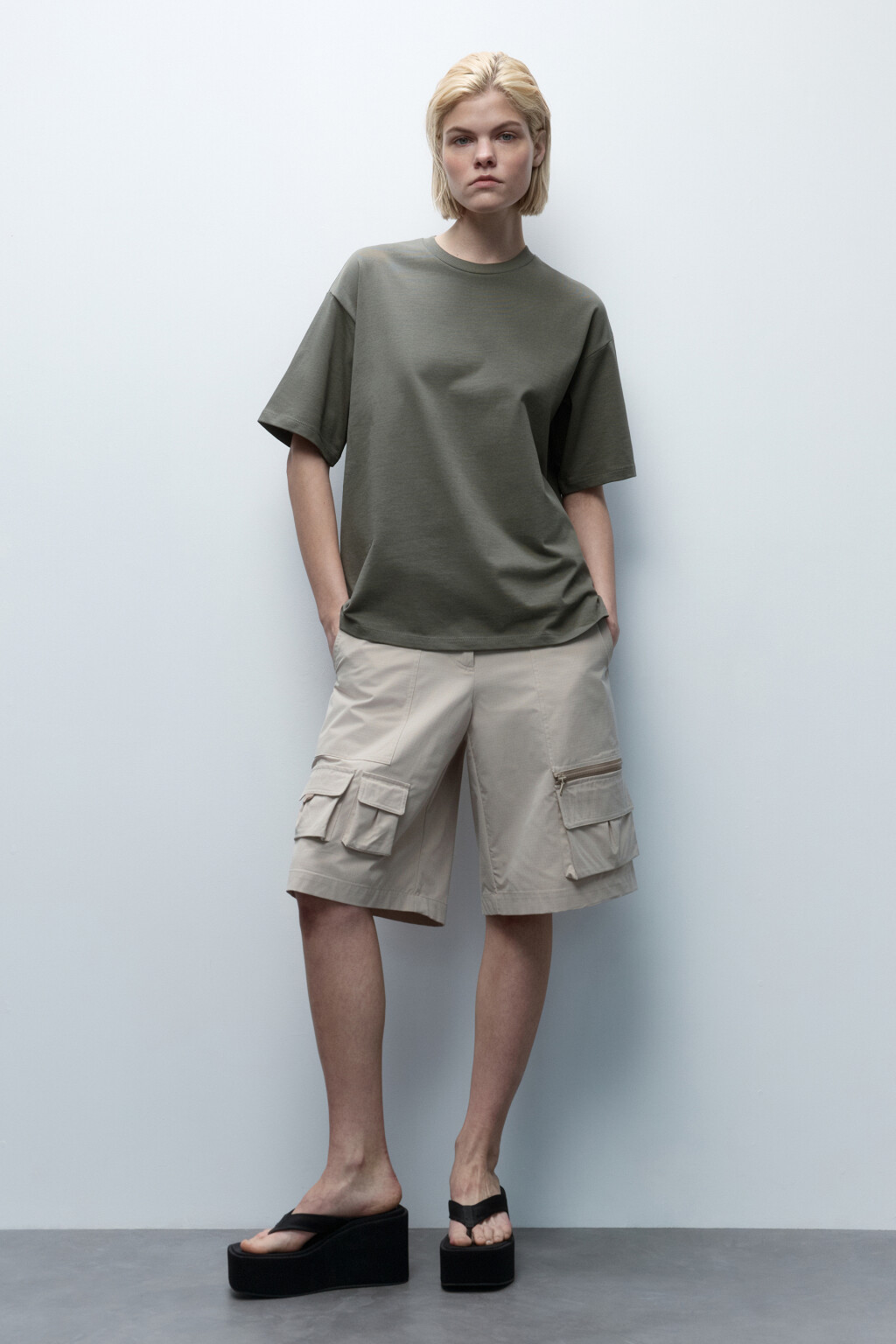 Футболка oversize хлопковая базовая - цвет зеленый - 5