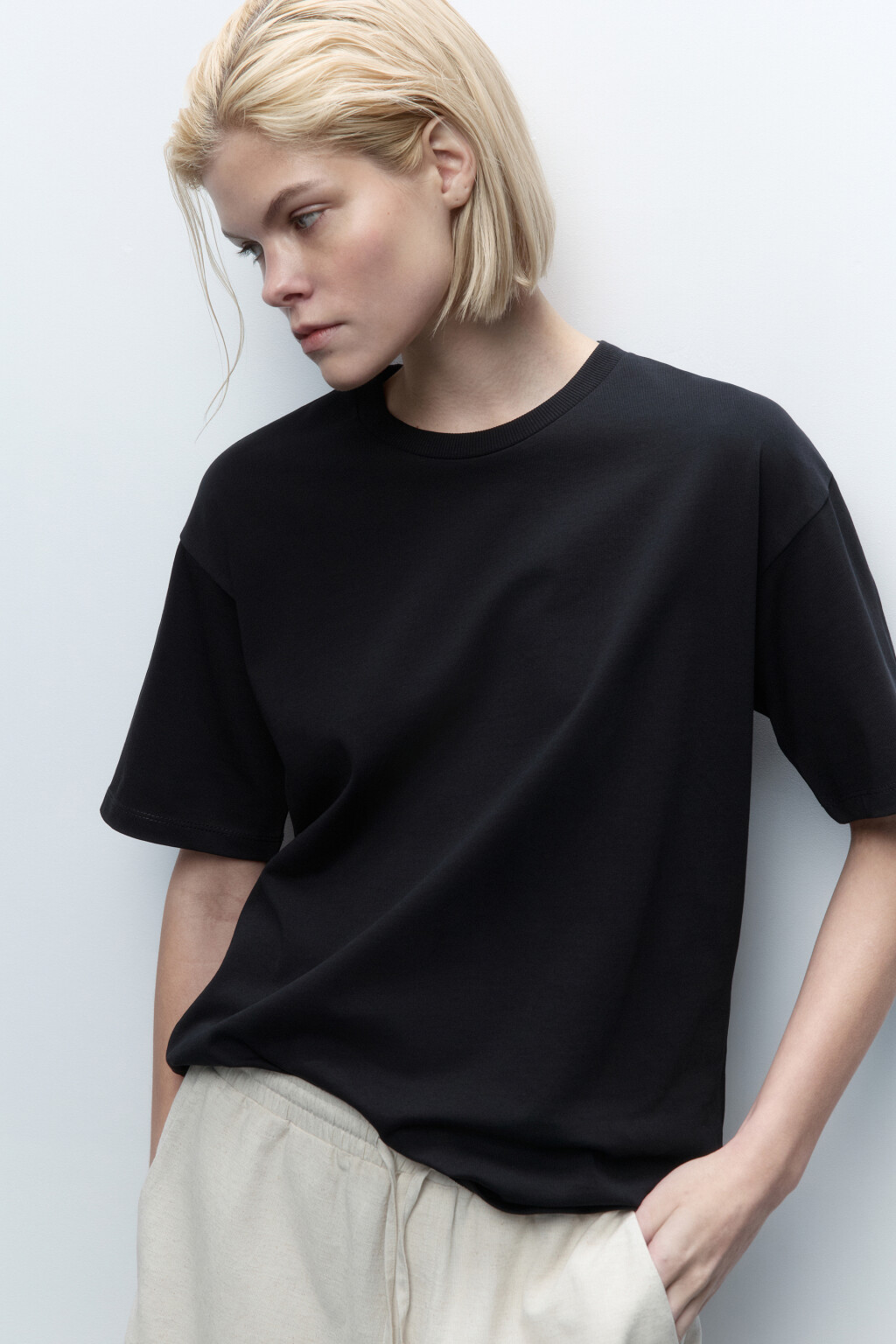 Футболка oversize хлопковая базовая - цвет черный - 1