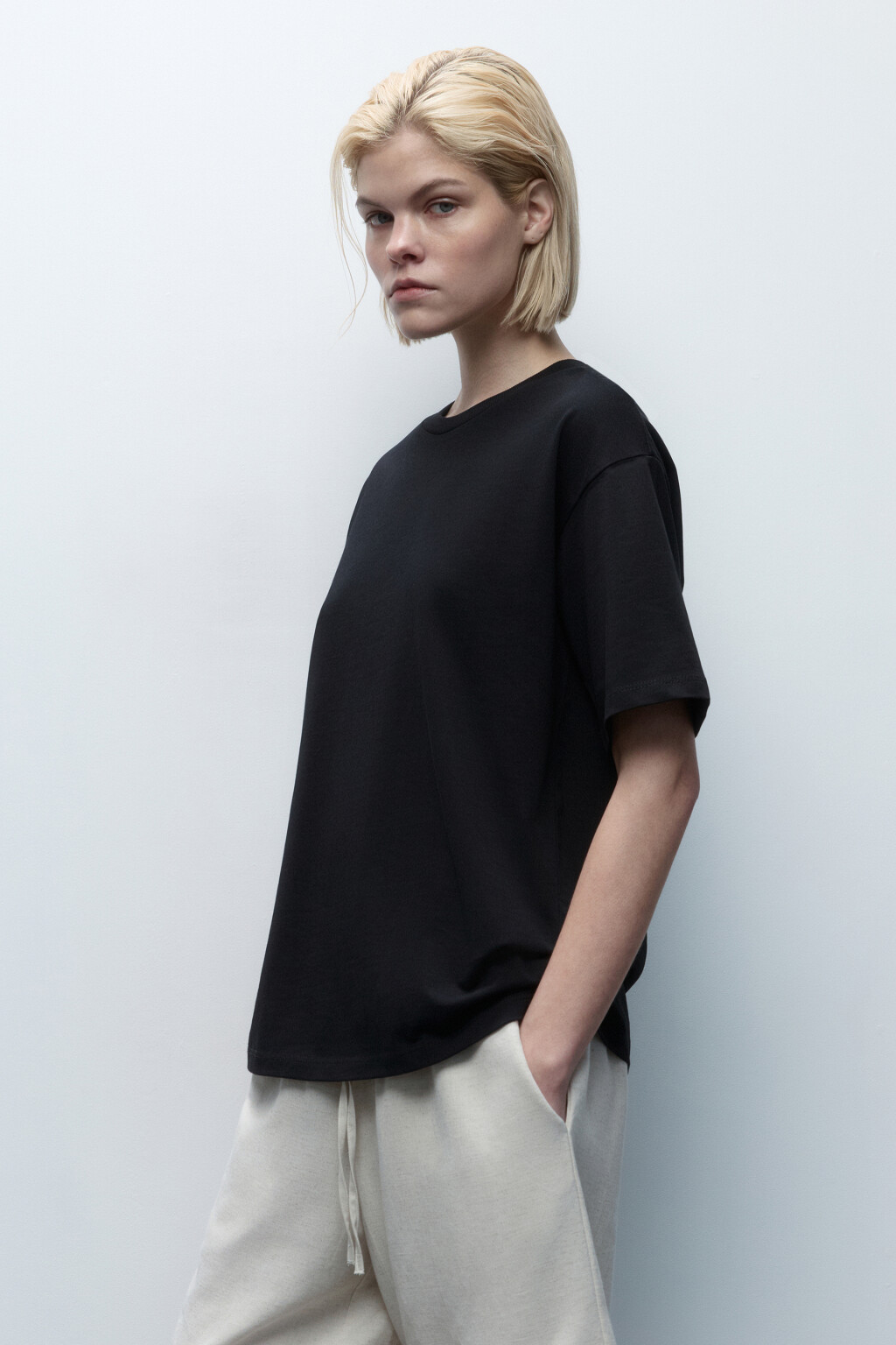 Футболка oversize хлопковая базовая - цвет черный - 3