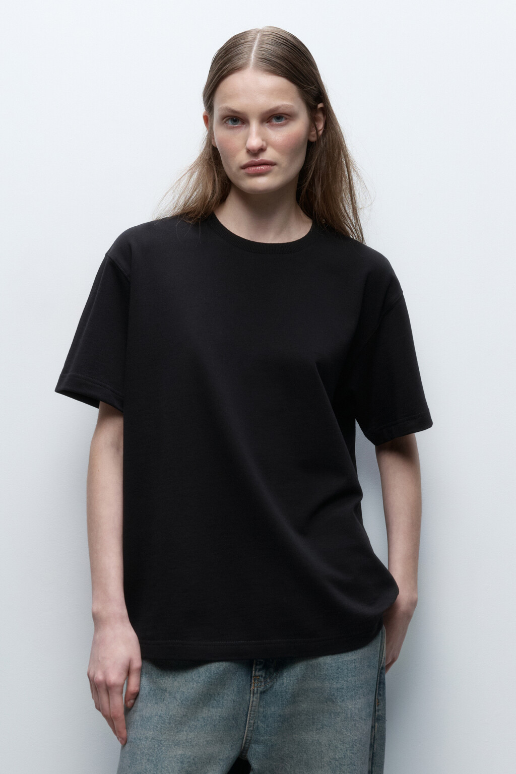 Футболка oversize однотонная из футера - цвет черный - 2