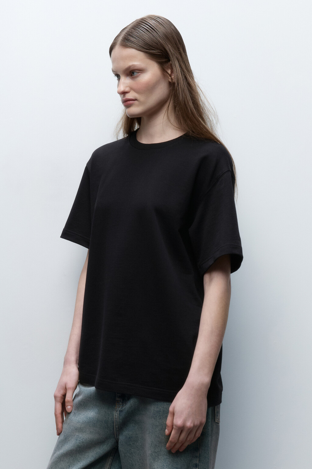 Футболка oversize однотонная из футера - цвет черный - 3