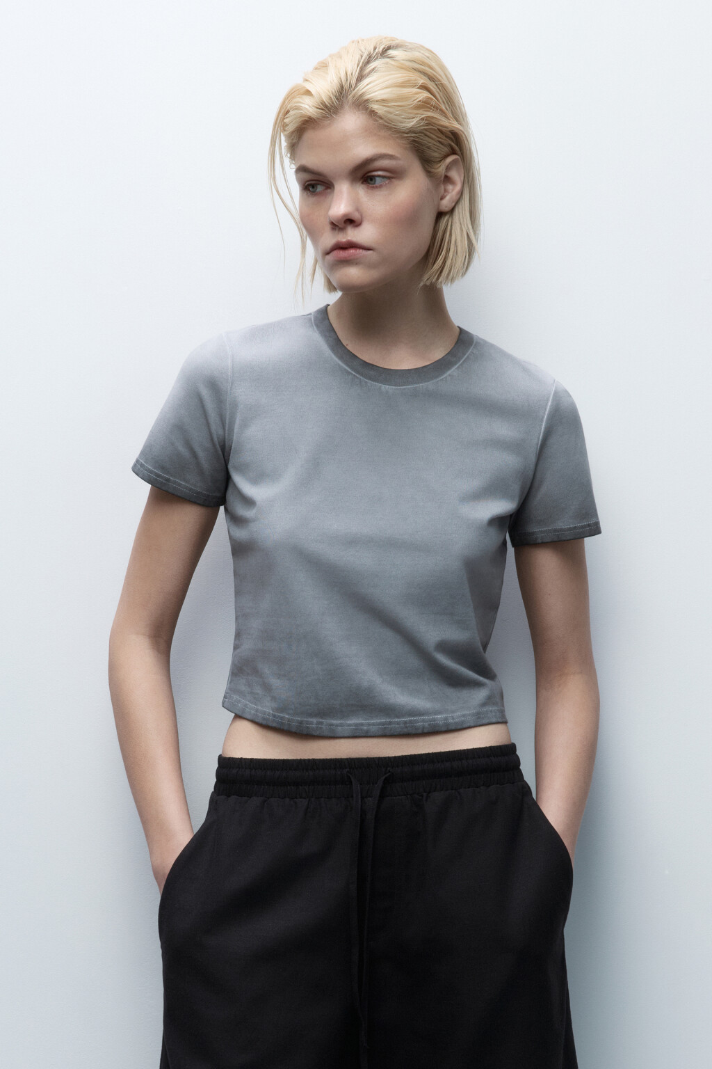 Футболка-топ из вареного трикотажа - цвет серый - 2