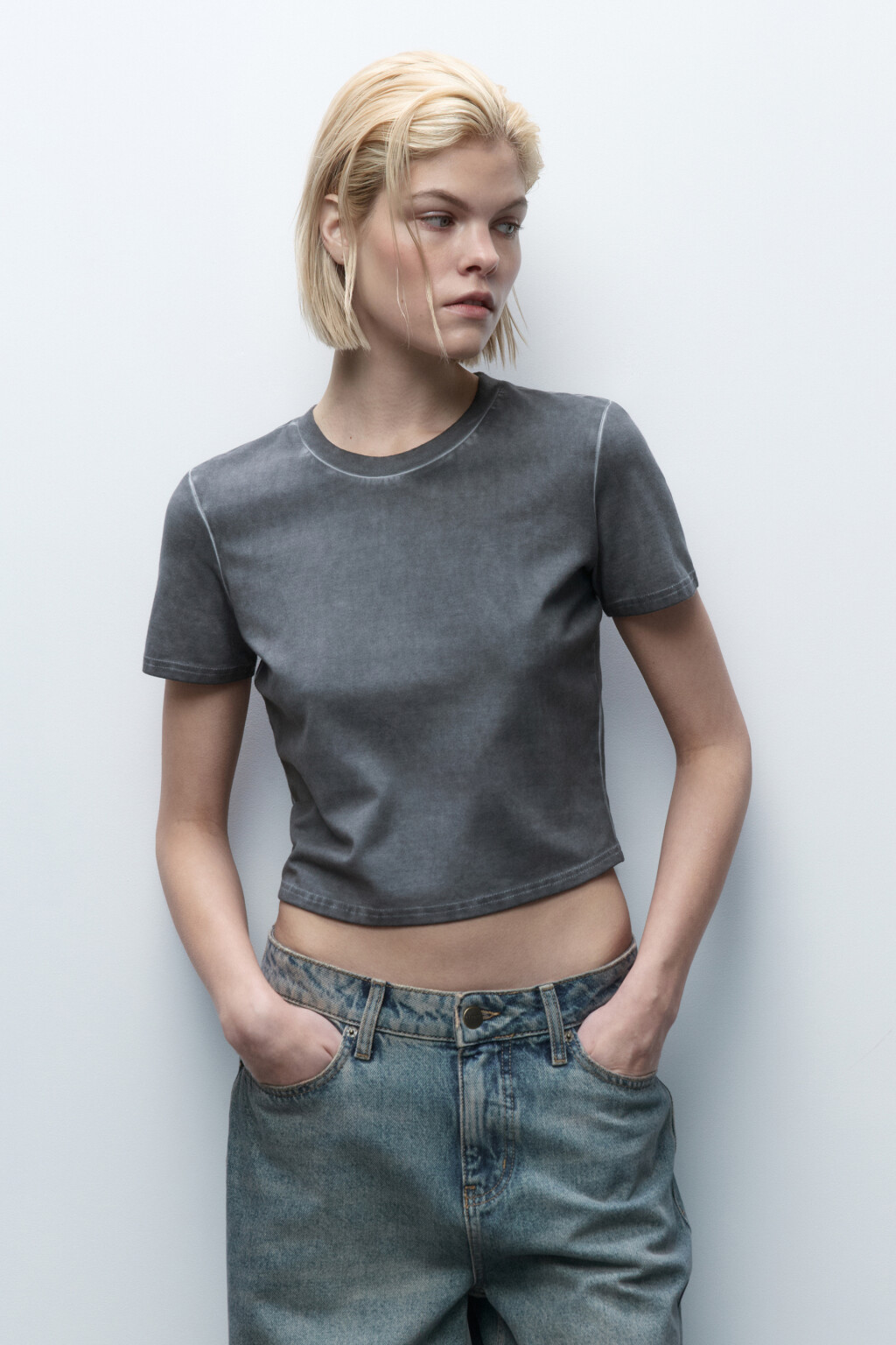 Футболка-топ из вареного трикотажа - цвет серый - 1