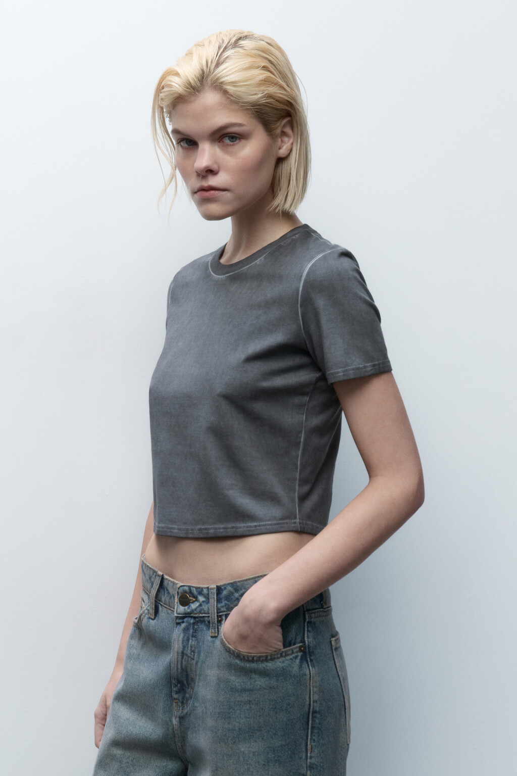 Футболка-топ из вареного трикотажа - цвет серый - 2