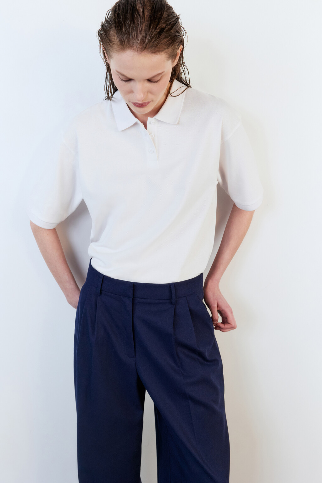 Футболка-поло хлопковая с застежкой на груди - цвет белый - 1