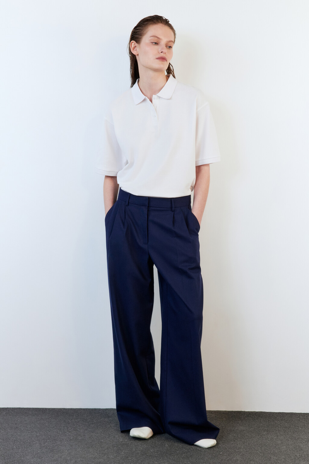 Футболка-поло хлопковая с застежкой на груди - цвет белый - 6