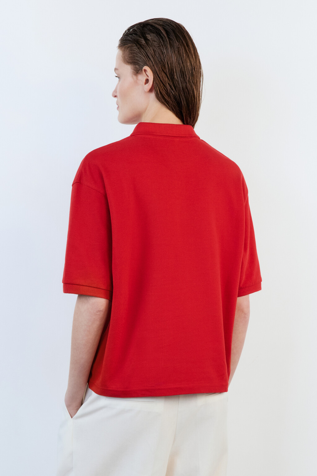 Футболка-поло хлопковая с застежкой на груди - цвет красный - 4
