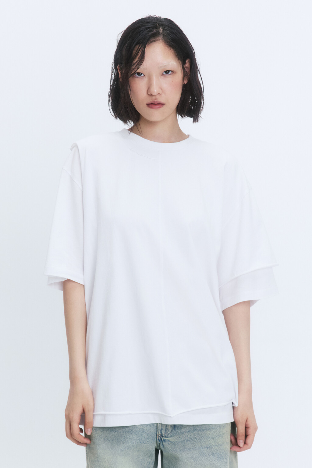 Футболка oversize двуслойная асимметричная - цвет белый - 3