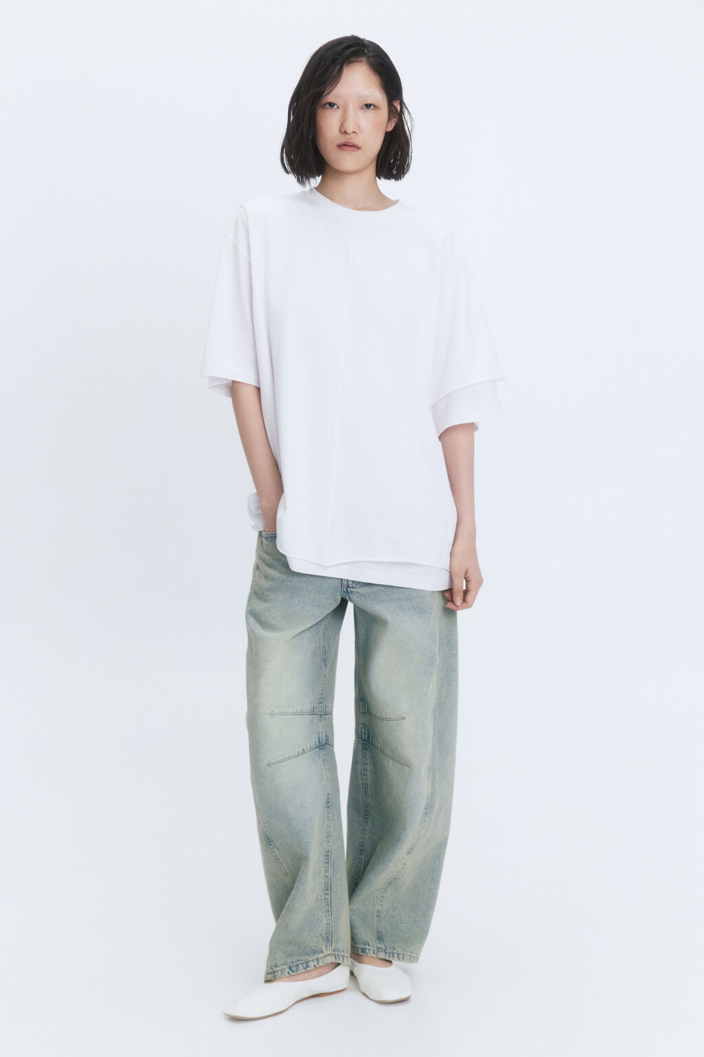 Футболка oversize двуслойная асимметричная - цвет белый - 6