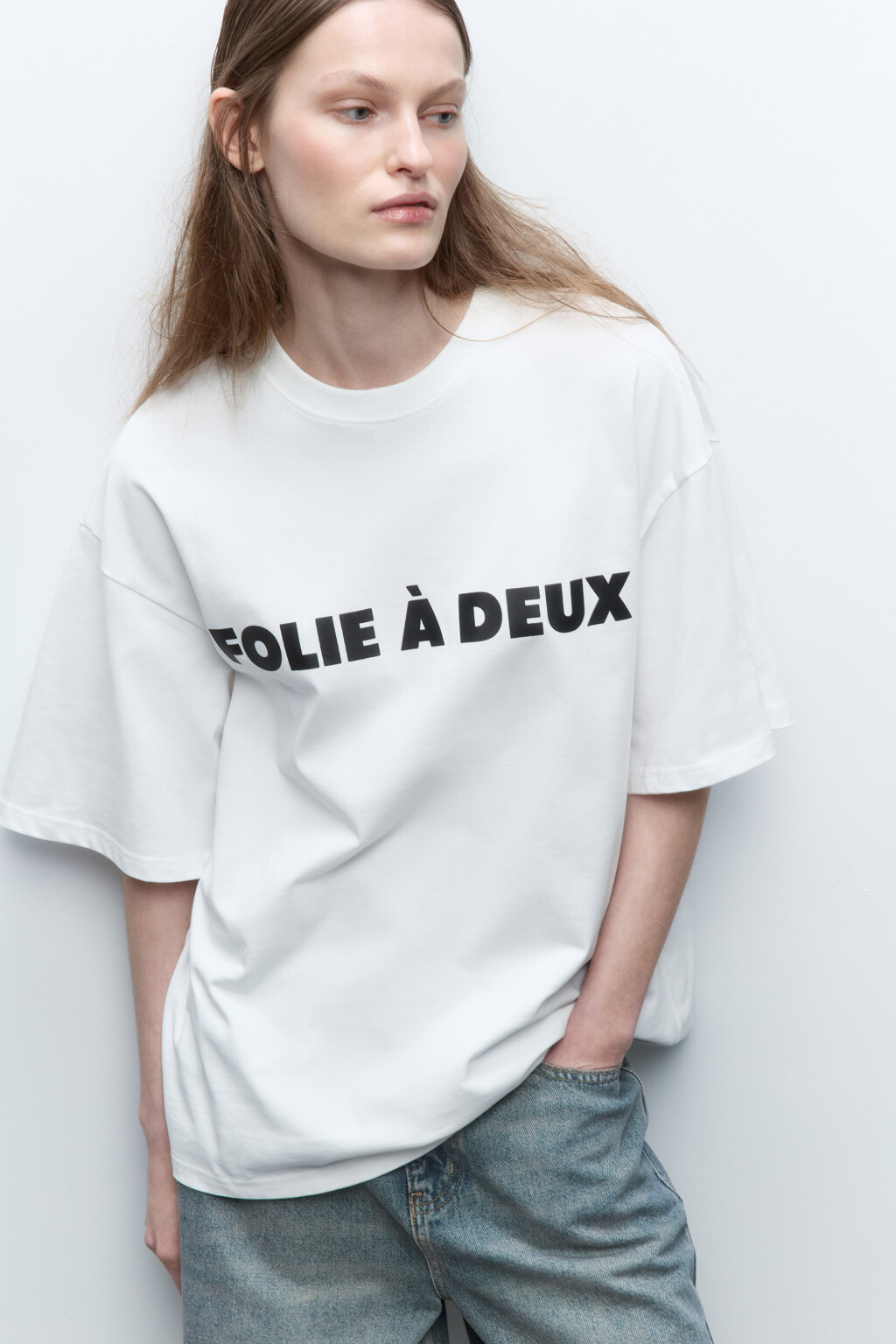 Футболка oversize хлопковая с надписью - цвет белый - 1
