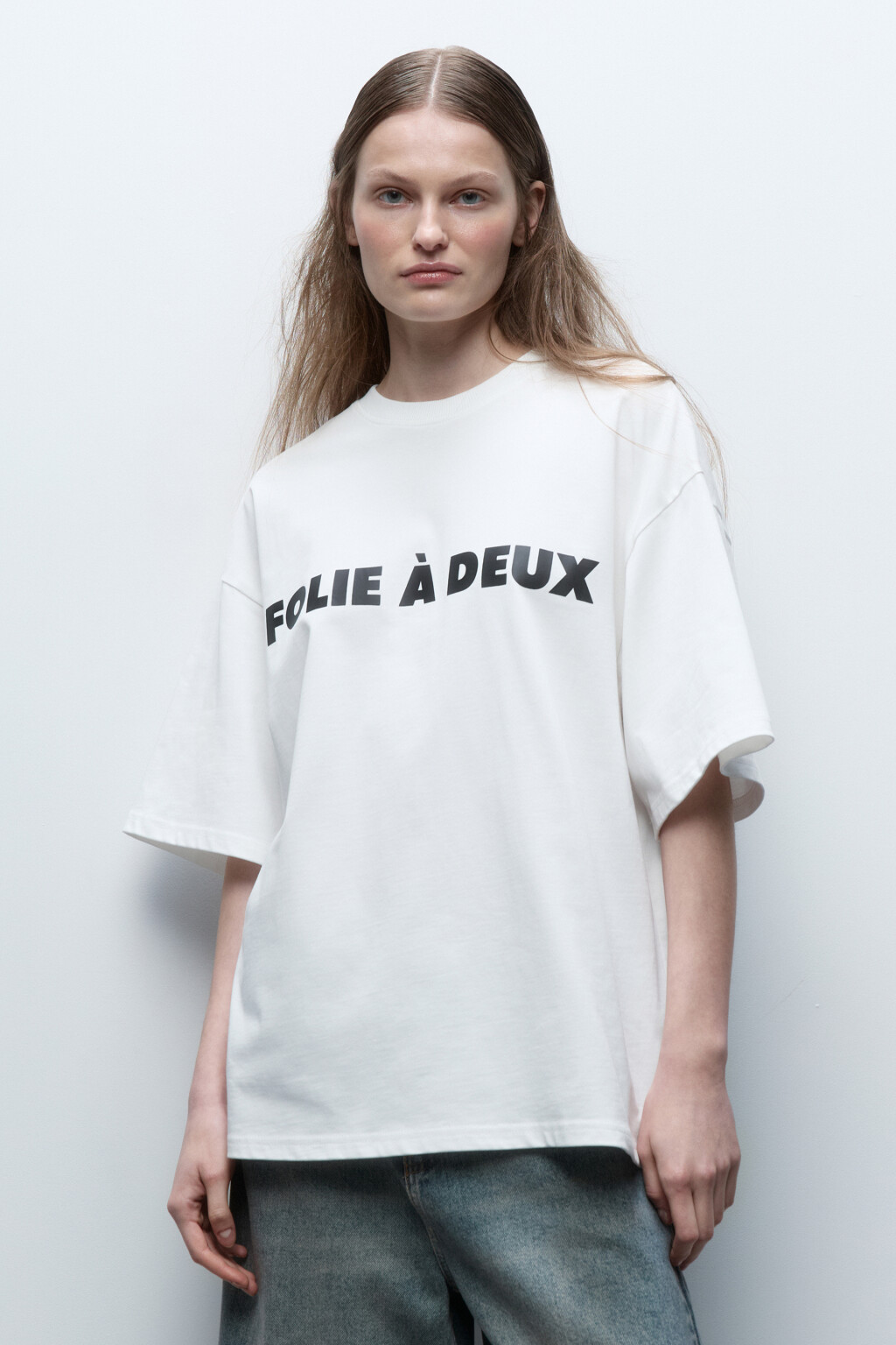 Футболка oversize хлопковая с надписью - цвет белый - 2