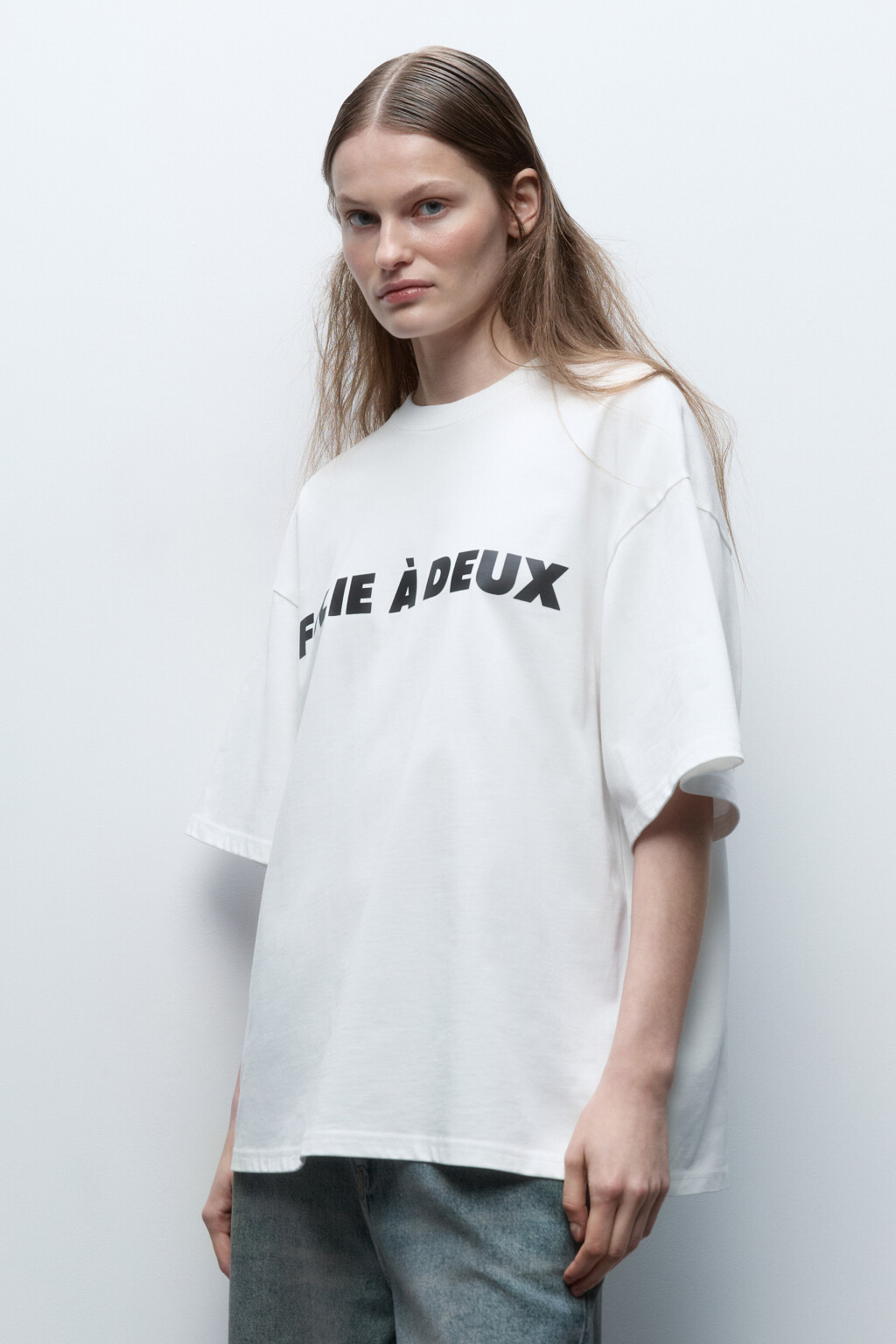 Футболка oversize хлопковая с надписью - цвет белый - 3