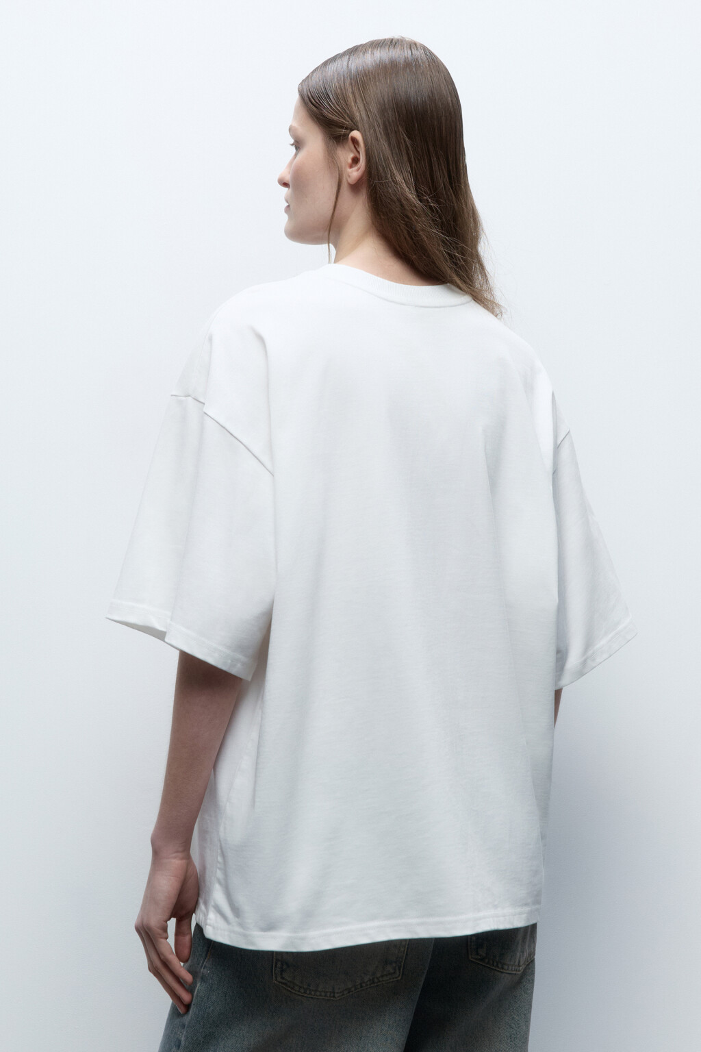 Футболка oversize хлопковая с надписью - цвет белый - 4