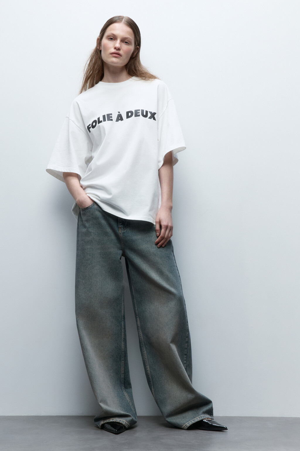 Футболка oversize хлопковая с надписью - цвет белый - 5