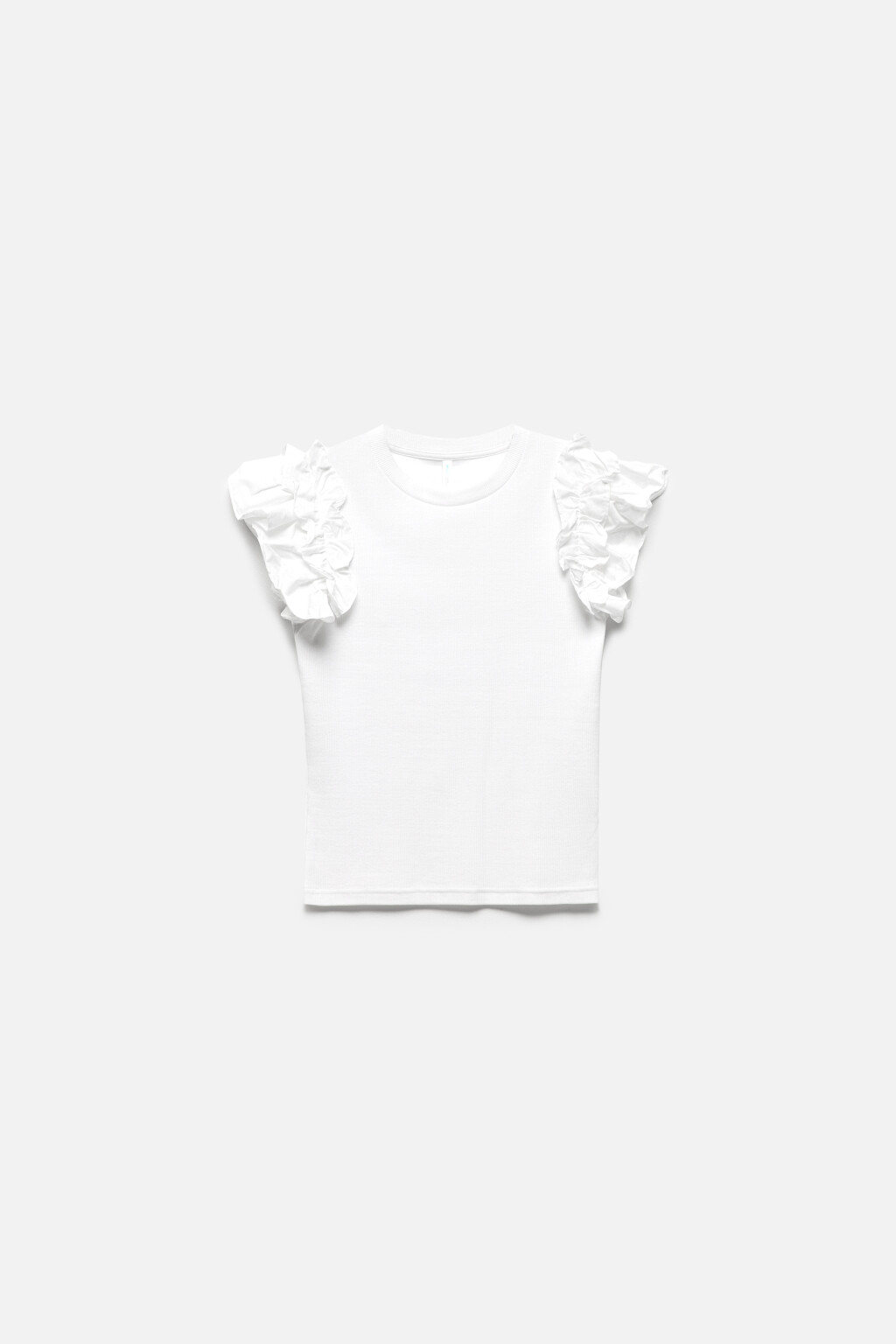 Блузка-топ облегающая с оборками на рукавах - цвет белый - 8