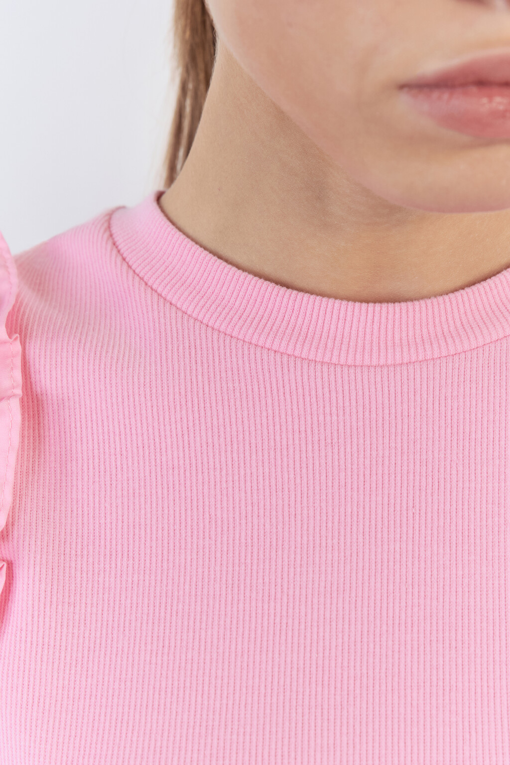 Блузка-топ облегающая с оборками на рукавах - цвет розовый - 6