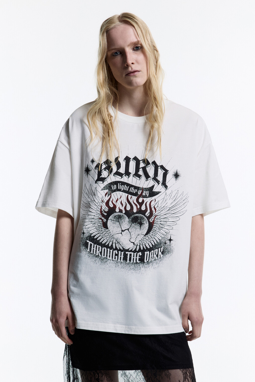 Футболка oversize с принтом в стиле гранж - цвет бежевый - 3