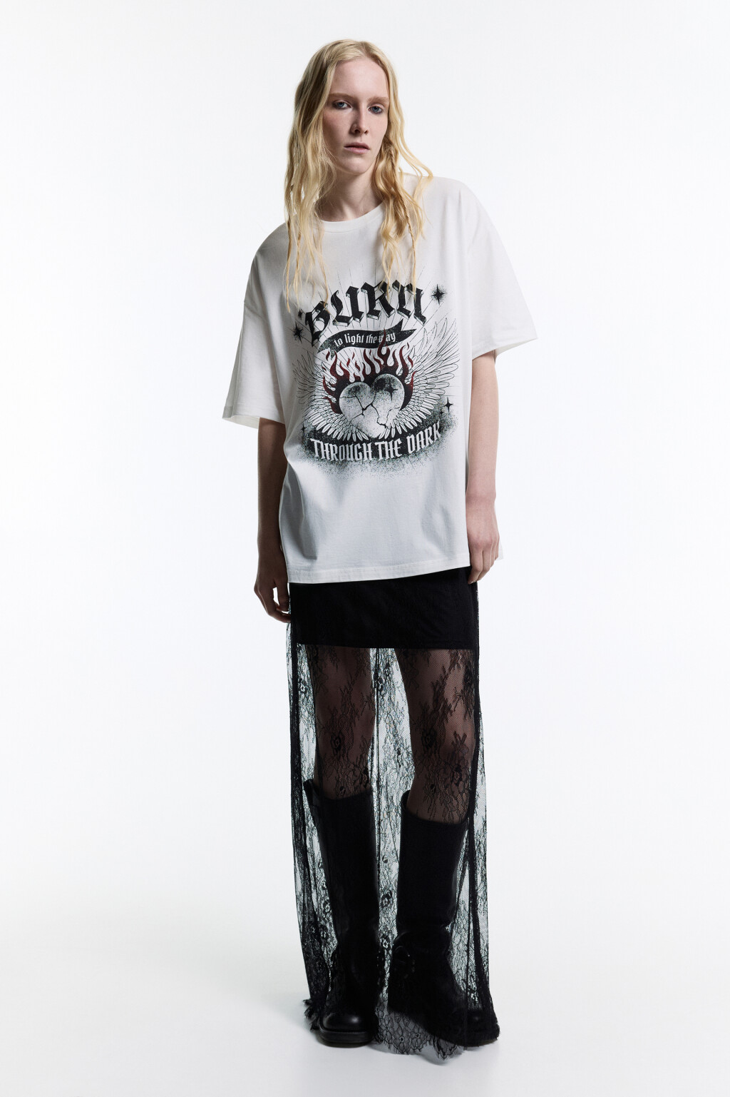 Футболка oversize с принтом в стиле гранж - цвет бежевый - 6