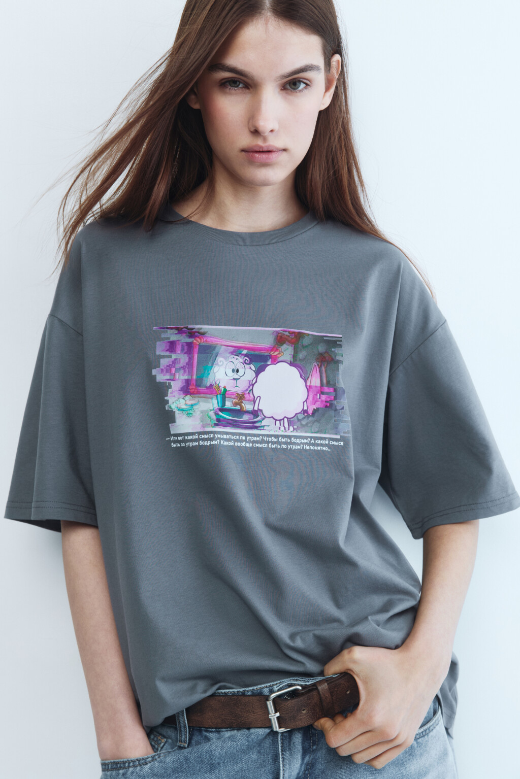 Футболка унисекс с принтом Смешарики - цвет серый - 1