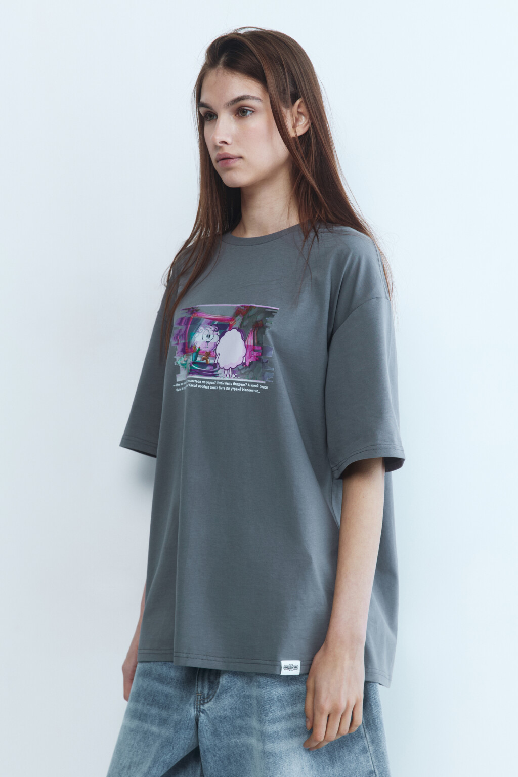 Футболка унисекс с принтом Смешарики - цвет серый - 4