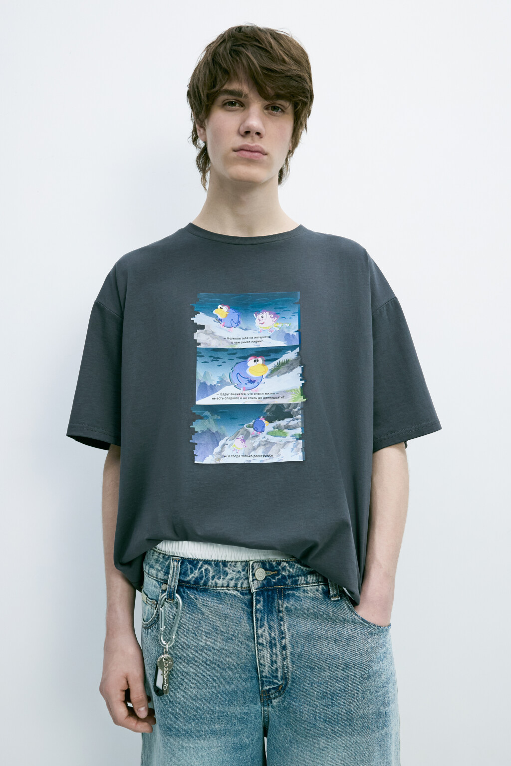 Футболка унисекс с принтом Смешарики - цвет серый - 10