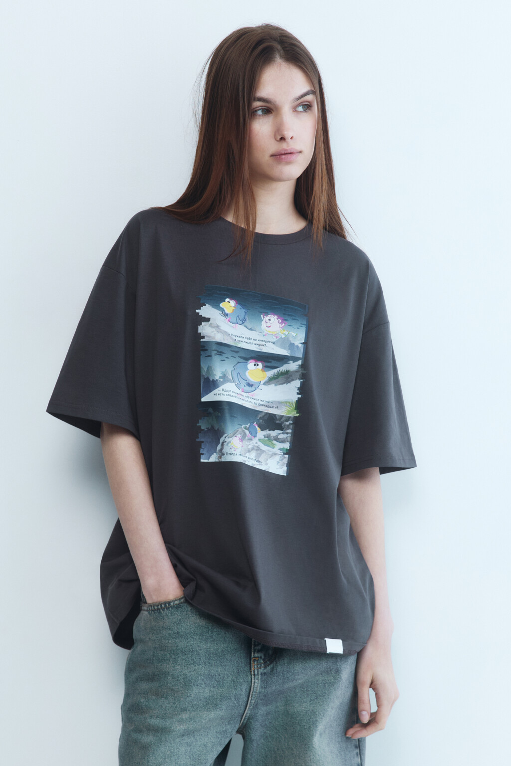 Футболка унисекс с принтом Смешарики - цвет серый - 2