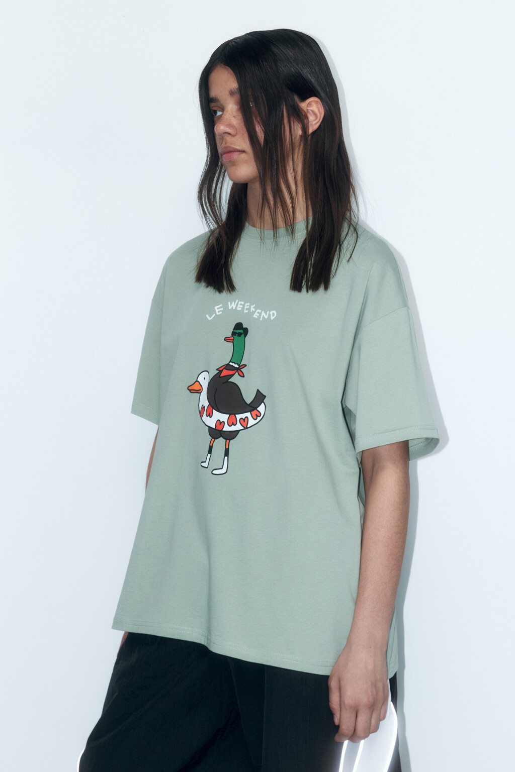 Футболка хлопковая с принтом и надписями - цвет зеленый - 3