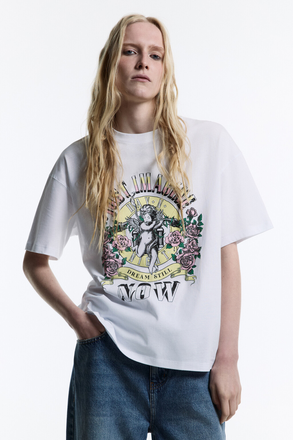 Футболка хлопковая удлиненная с принтом - цвет мультиколор - 2