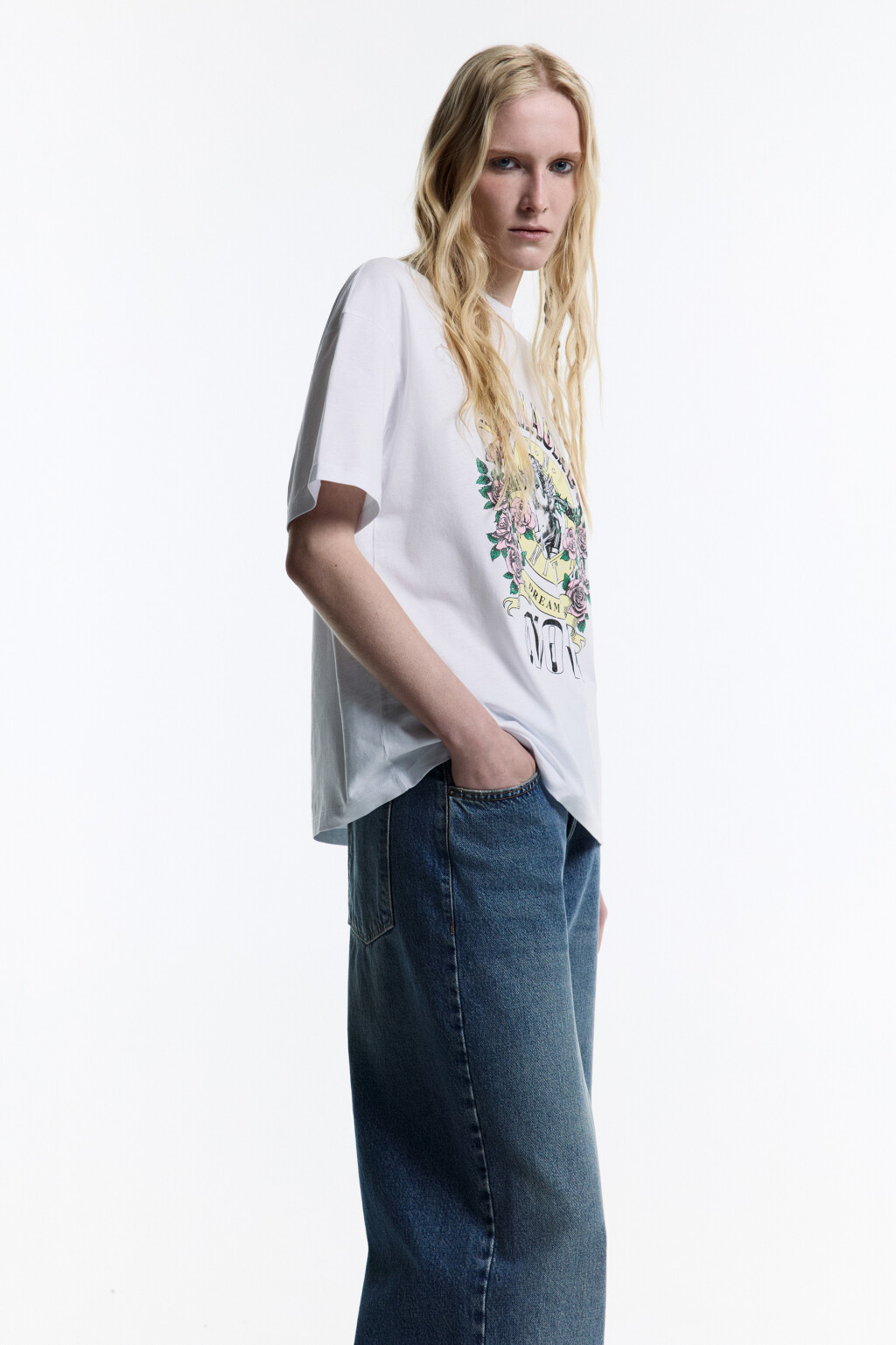 Футболка хлопковая удлиненная с принтом - цвет мультиколор - 3