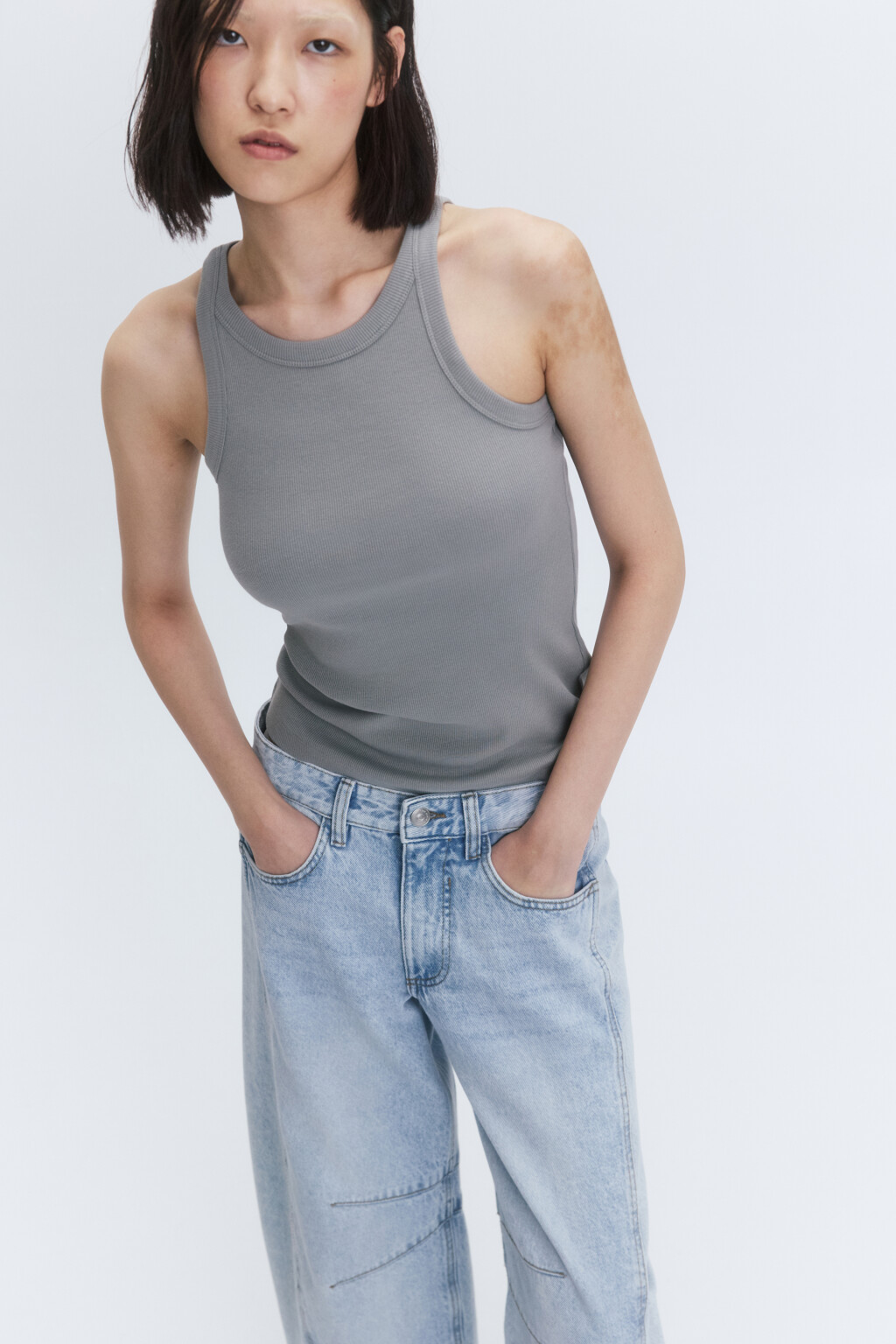 Майка в рубчик на узких бретелях - цвет зеленый - 1