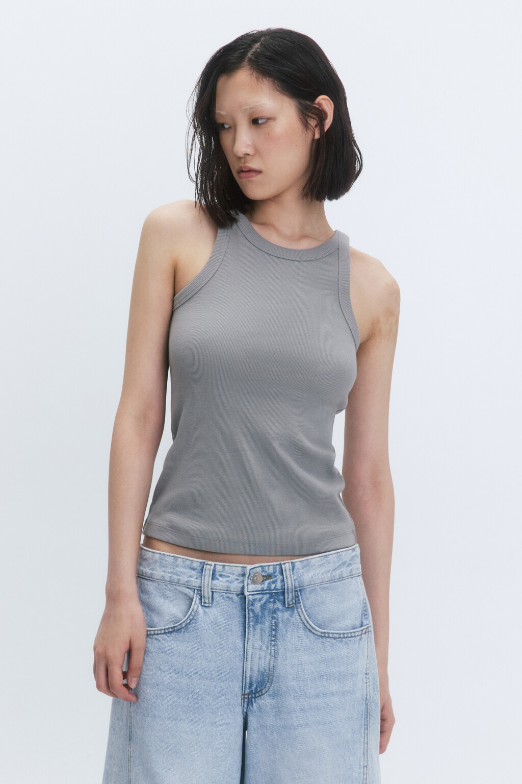 Майка в рубчик на узких бретелях - цвет зеленый - 2