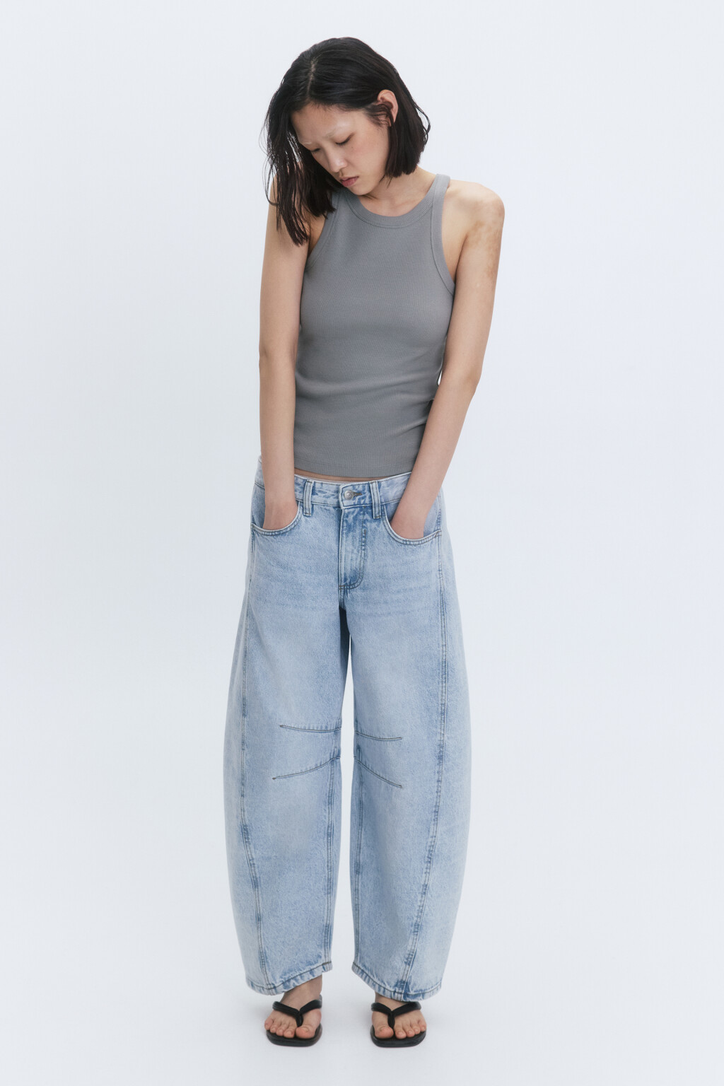 Майка в рубчик на узких бретелях - цвет зеленый - 5