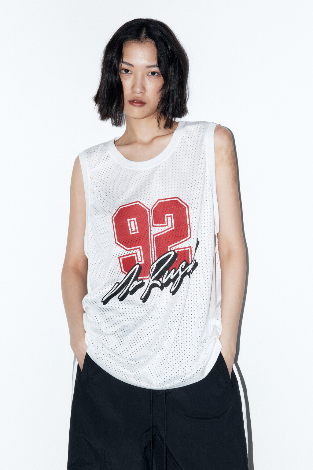 Майка из сетки с принтом - цвет белый - 1