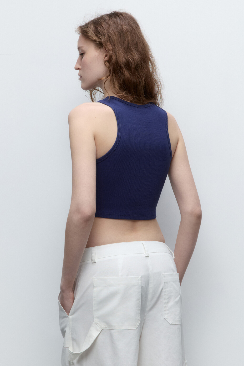 Майка-топ в рубчик с фигурным низом - цвет синий - 4