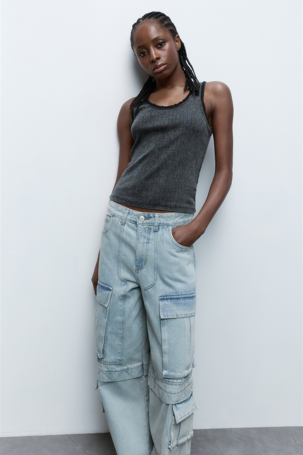 Майка в рубчик с состаренным эффектом - цвет черный - 1