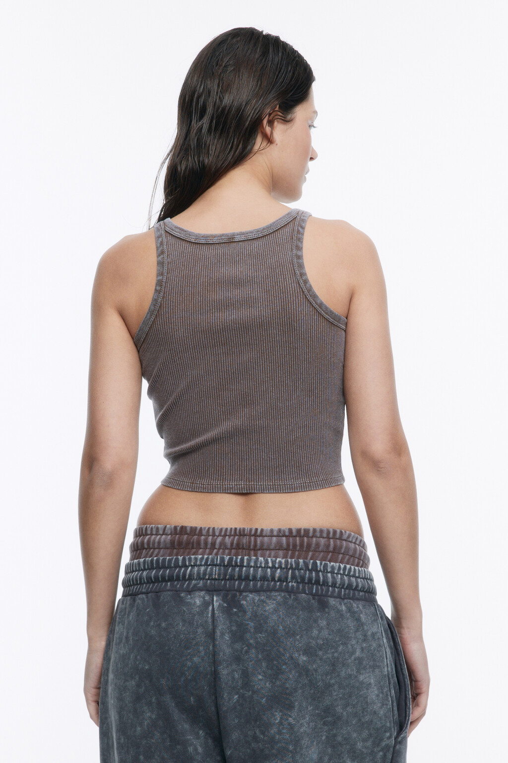 Майка-топ в рубчик со стиркой - цвет коричневый - 5